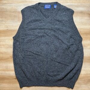Pendleton Sweater Vest Men Large Charcoal Gray V-Neck Lambs wool Grandpa Cozy